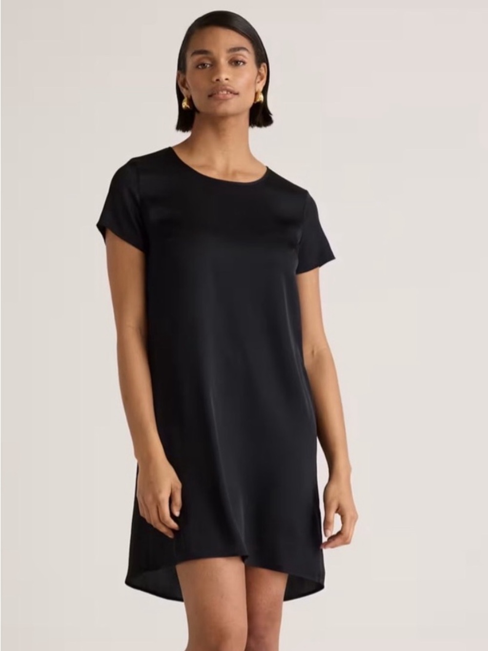 QUINCE Black Minimalist Washable Stretch Silk Blend Tee Shift Dress Medium